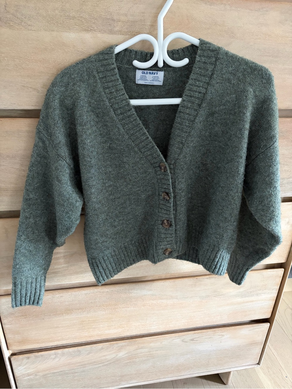 Old Navy Cropped Olive Green V-Neck Button Cardigan